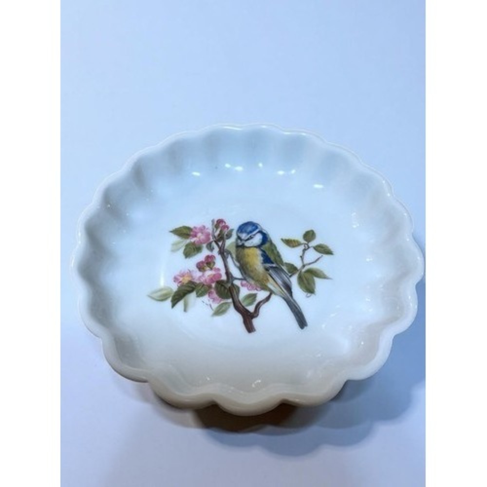 VTG Funny Design Bone China Saucer Dish Plate Blue Tit Headed Bird Gold Trim